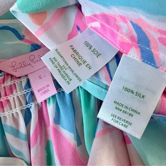 Lilly Pulitzer 100% Silk Elsa Blouse Top Shirt Floral Leaf Out to Sea Nautical S - Picture 8 of 10